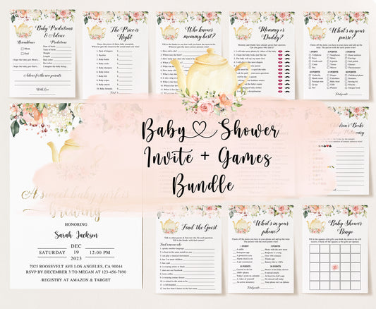 Tea Party Baby Shower Invite & Games