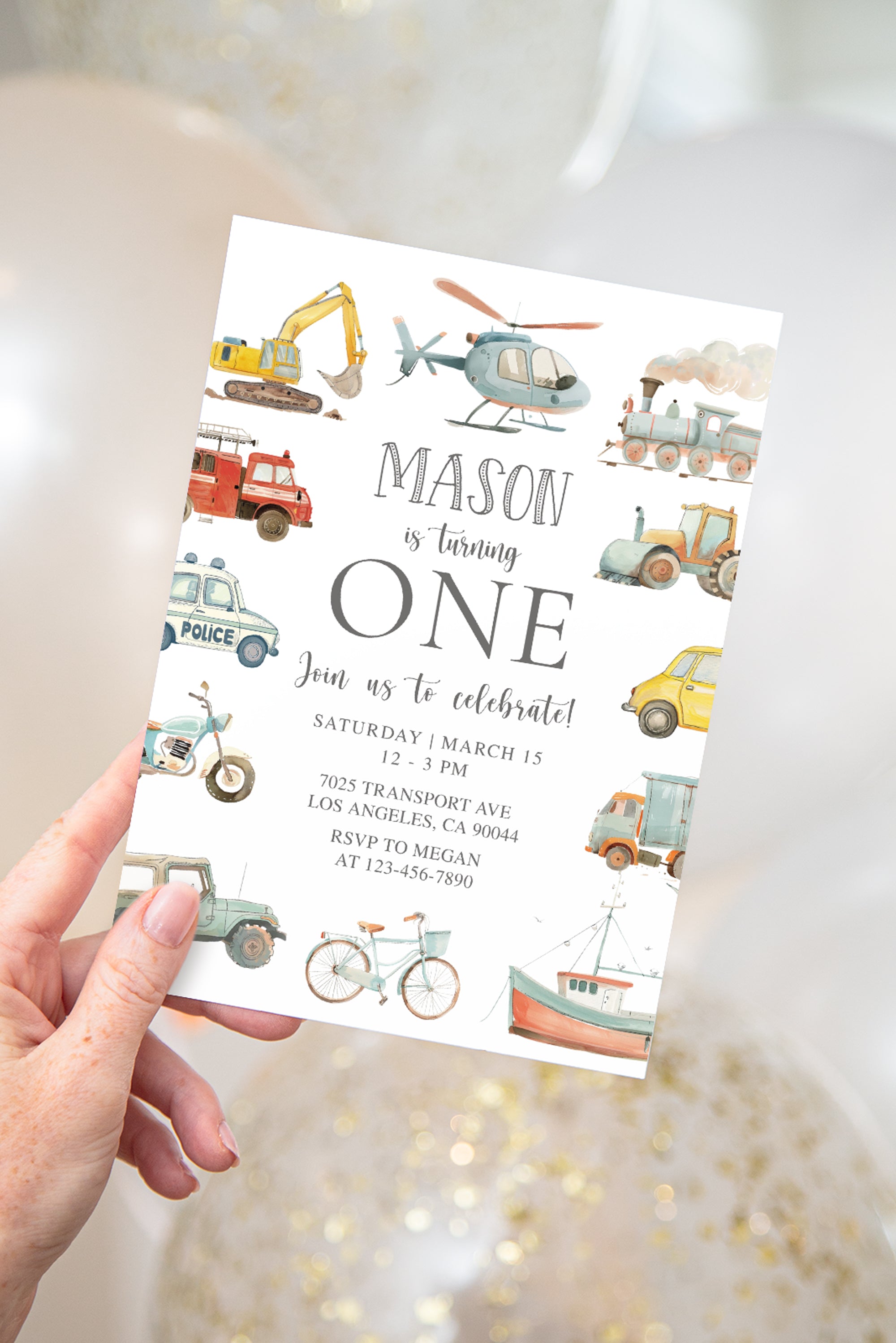 Transport Vehicles Birthday Invite