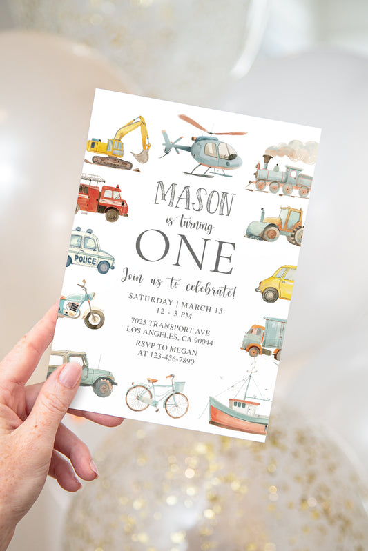 Vehicles Birthday Invite