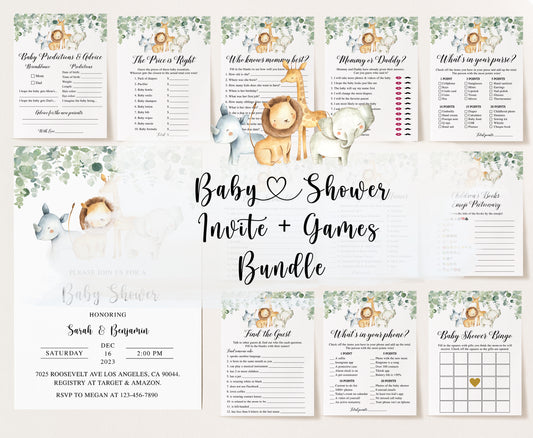 Safari Baby Shower Invite & Games