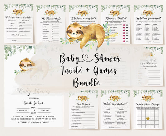 Sloth Baby Shower Invite & Games