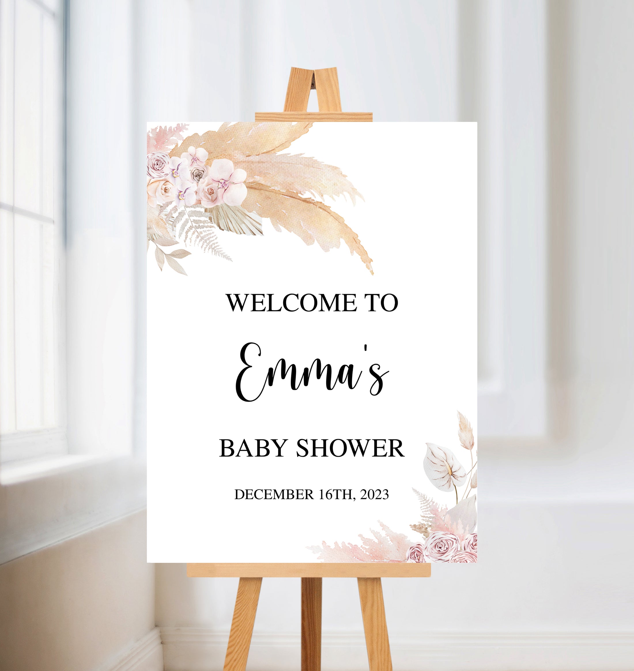 Pampas Baby Shower Welcome Sign