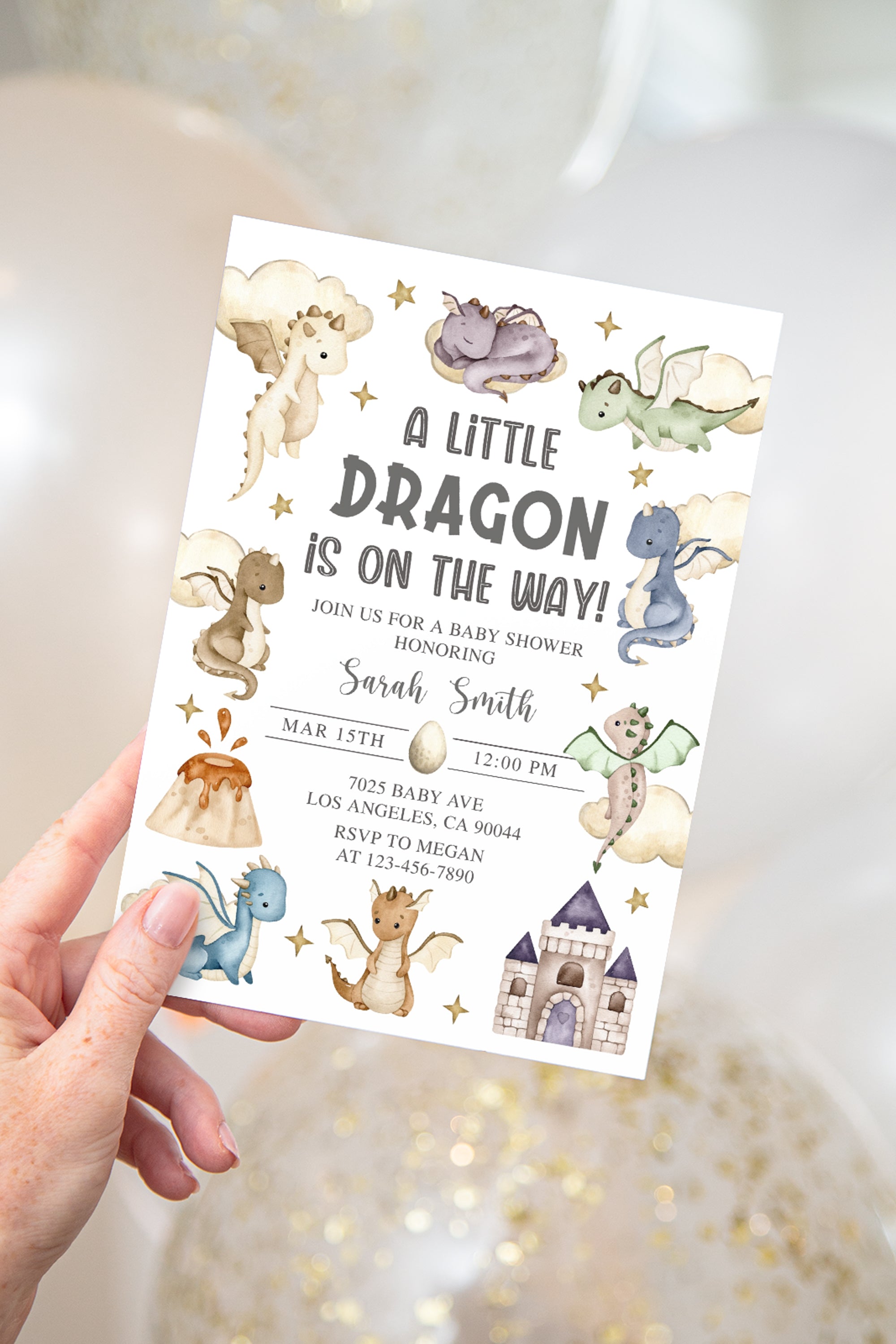 Colorful Dragon Baby Shower Invite