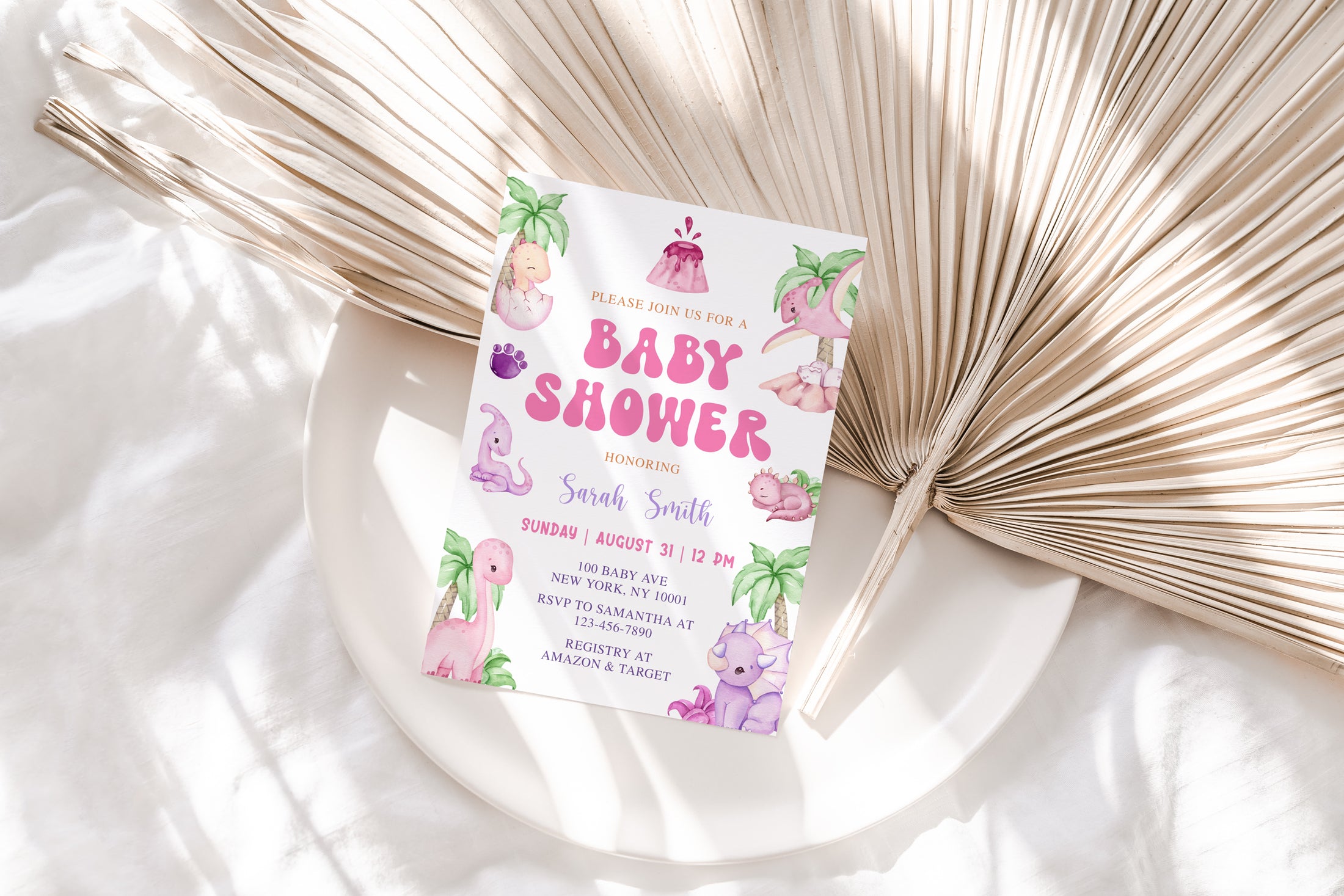 Girl Dinosaur Baby Shower Invite