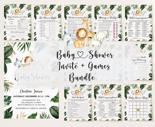 Jungle Animals Baby Shower Invite & Games