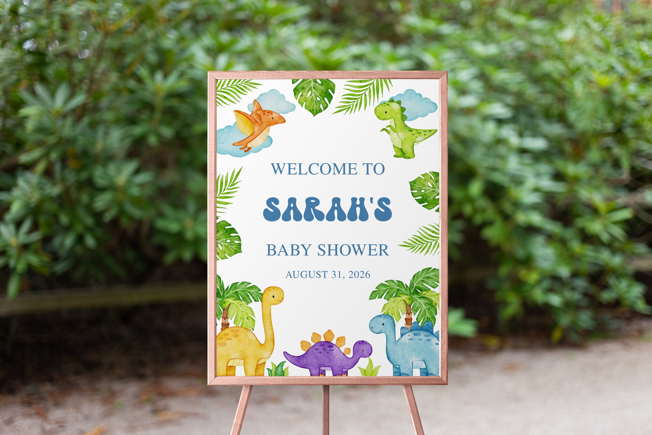 Colorful Dino Baby Shower Welcome Sign