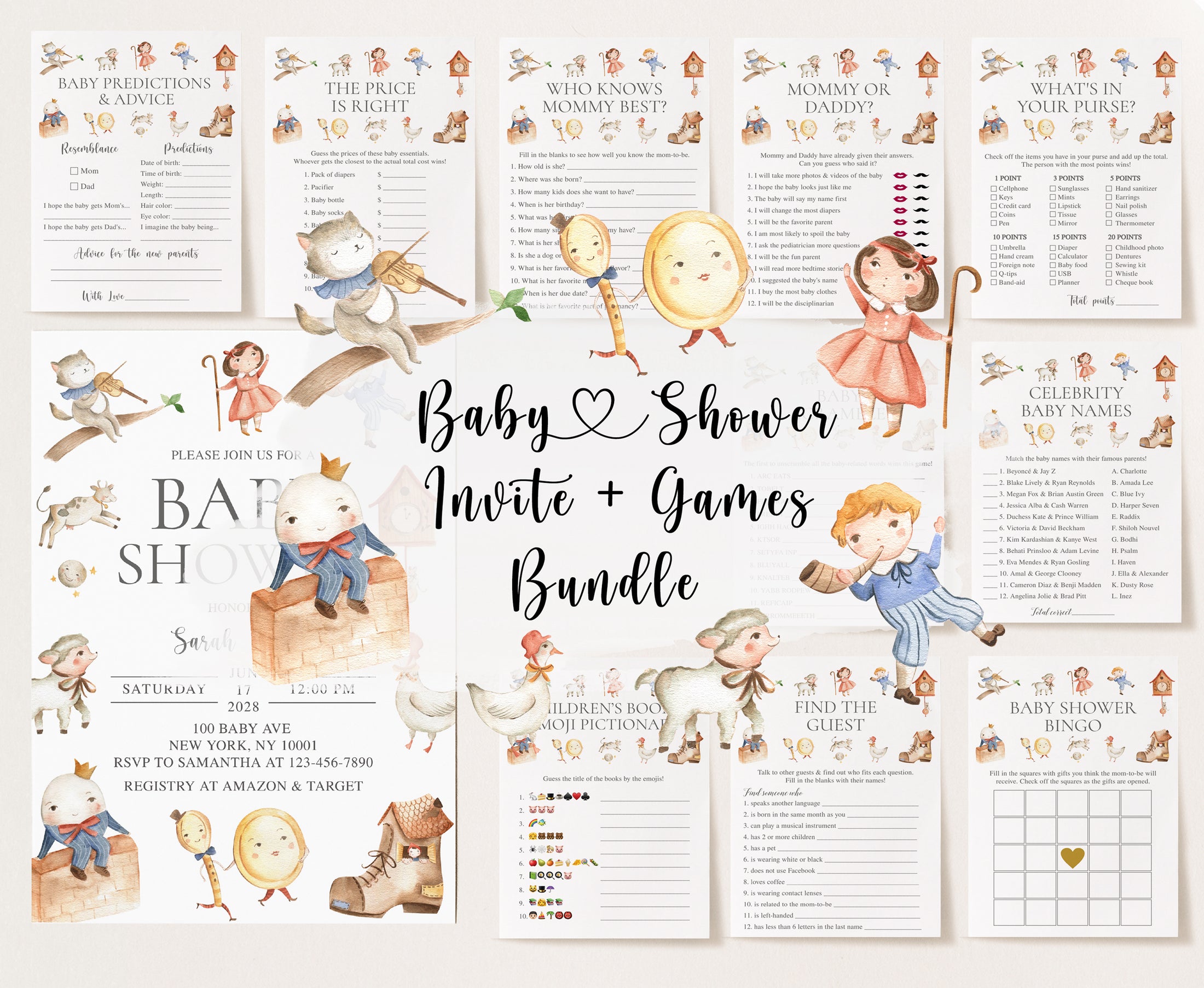 Nursery Rhyme Baby Shower Invite & Games