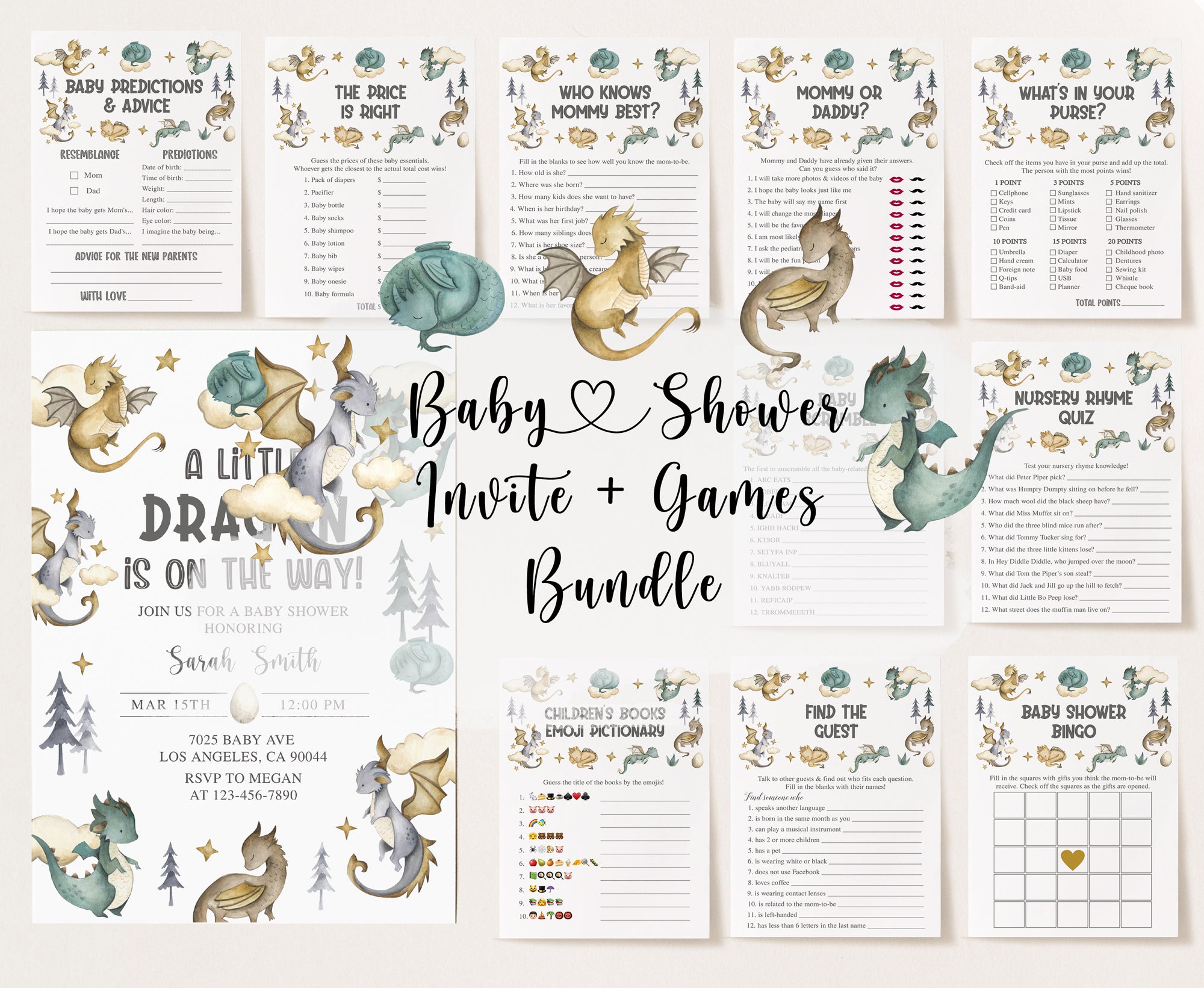 Dragon Baby Shower Invite & Games