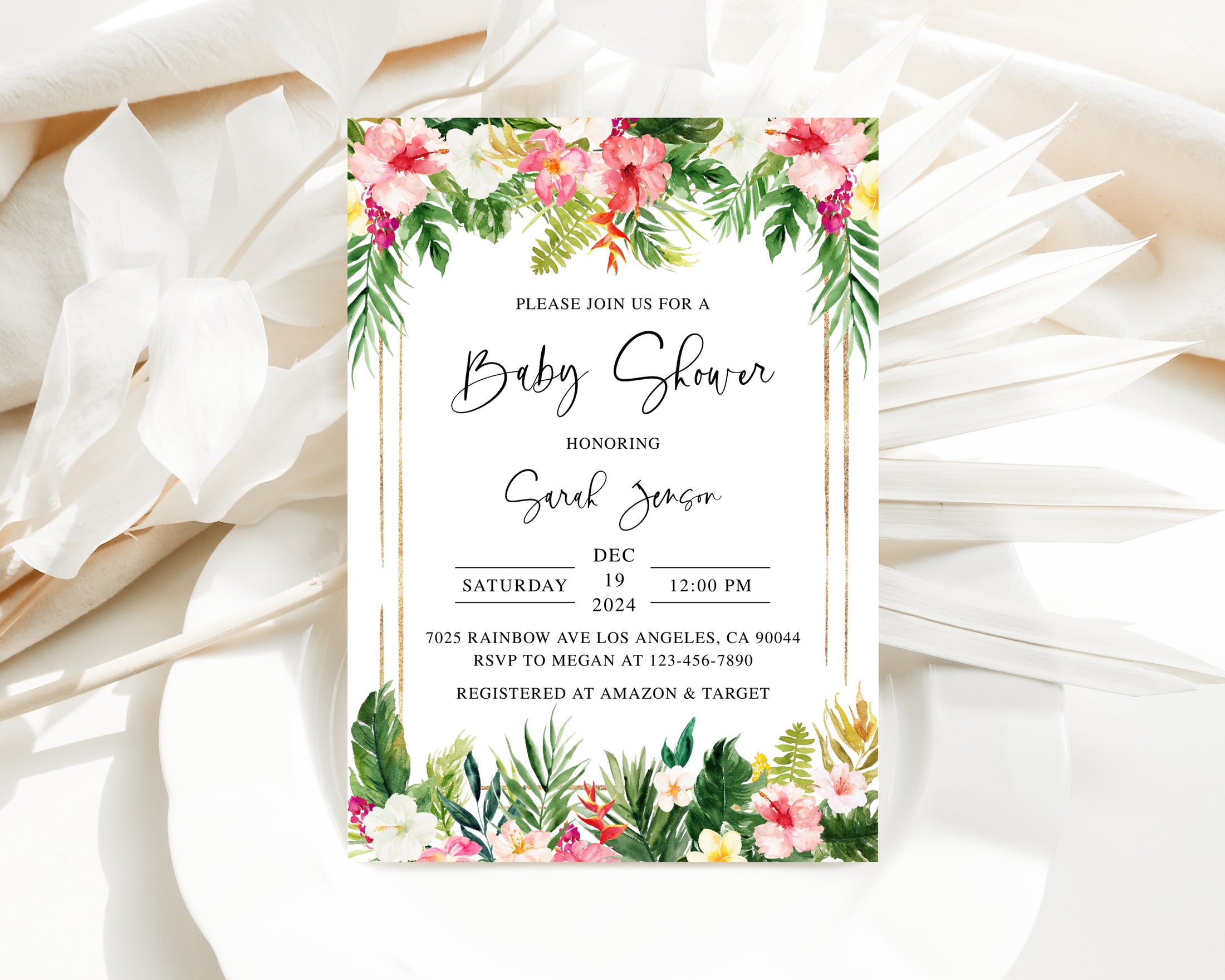 Floral Tropical Baby Shower Invite & Games