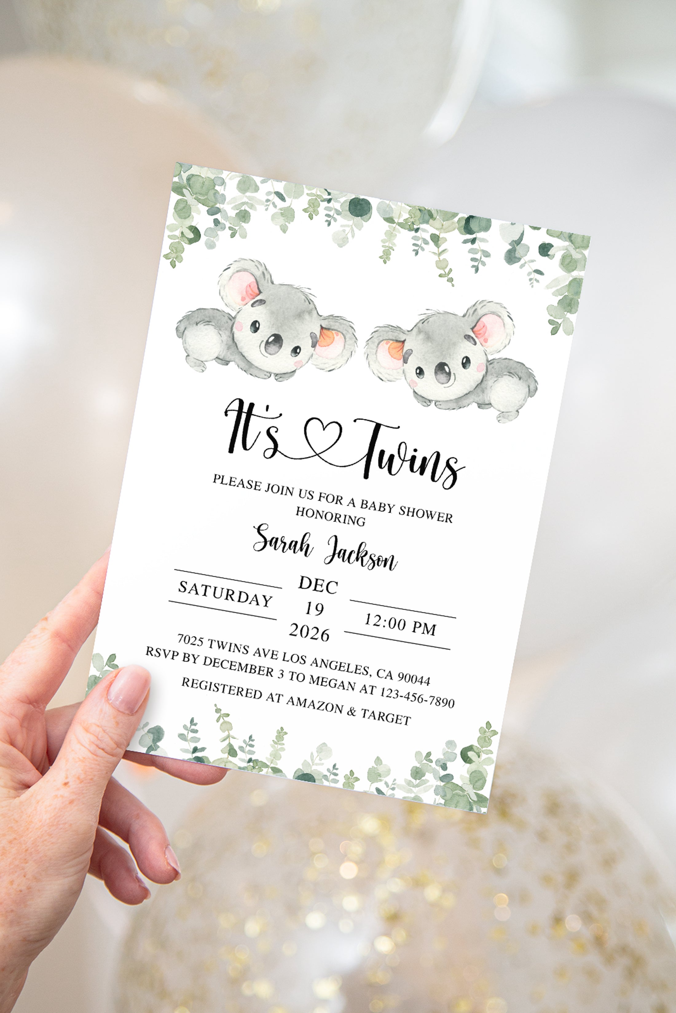 Twin Koala Baby Shower Invite