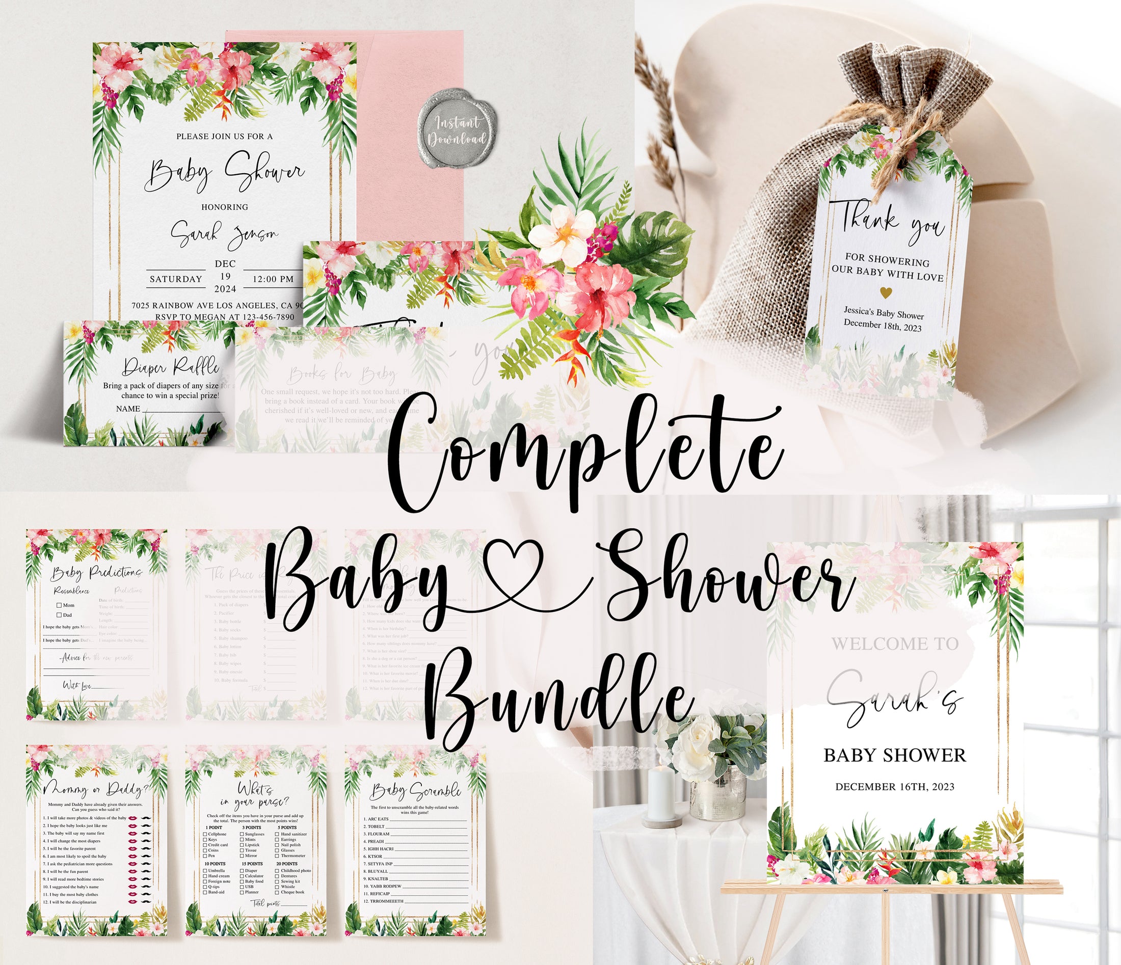 Complete Tropical Floral Baby Shower Bundle