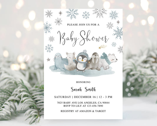 Winter Animals Baby Shower Invite