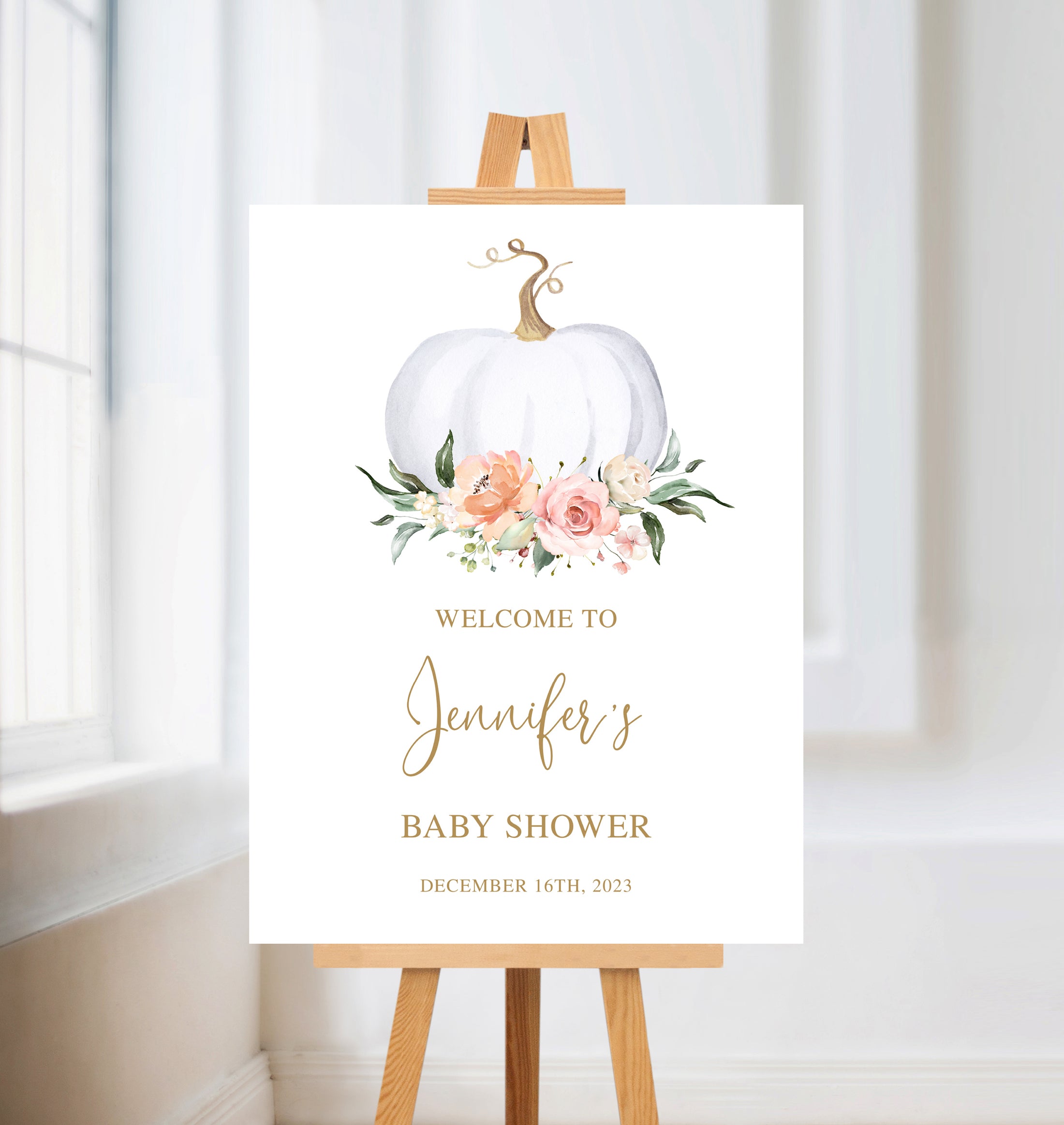 Floral Pumpkin Baby Shower Welcome Sign