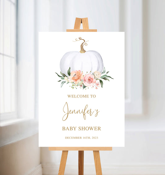 Floral Pumpkin Baby Shower Welcome Sign