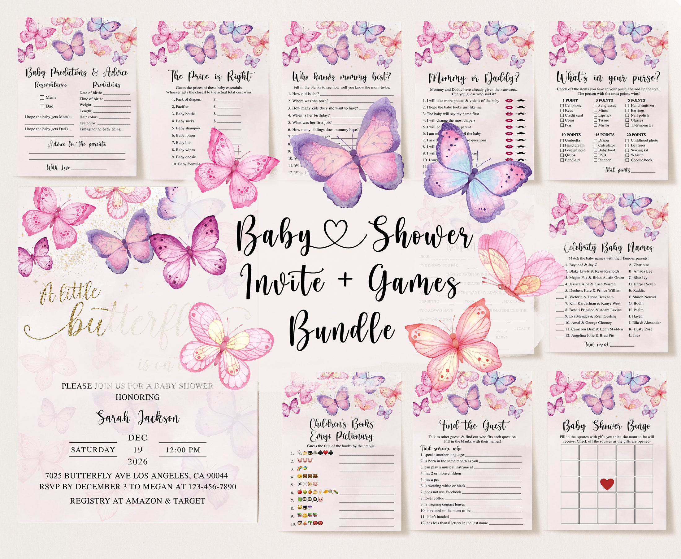 Butterflies Baby Shower Invite & Games