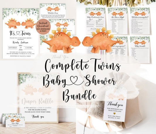 Complete Twin Triceratops Baby Shower Bundle