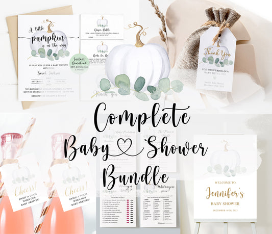 Complete Greenery Pumpkin Baby Shower Bundle