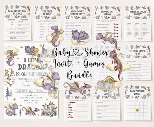 Purple Dragon Baby Shower Invite & Games