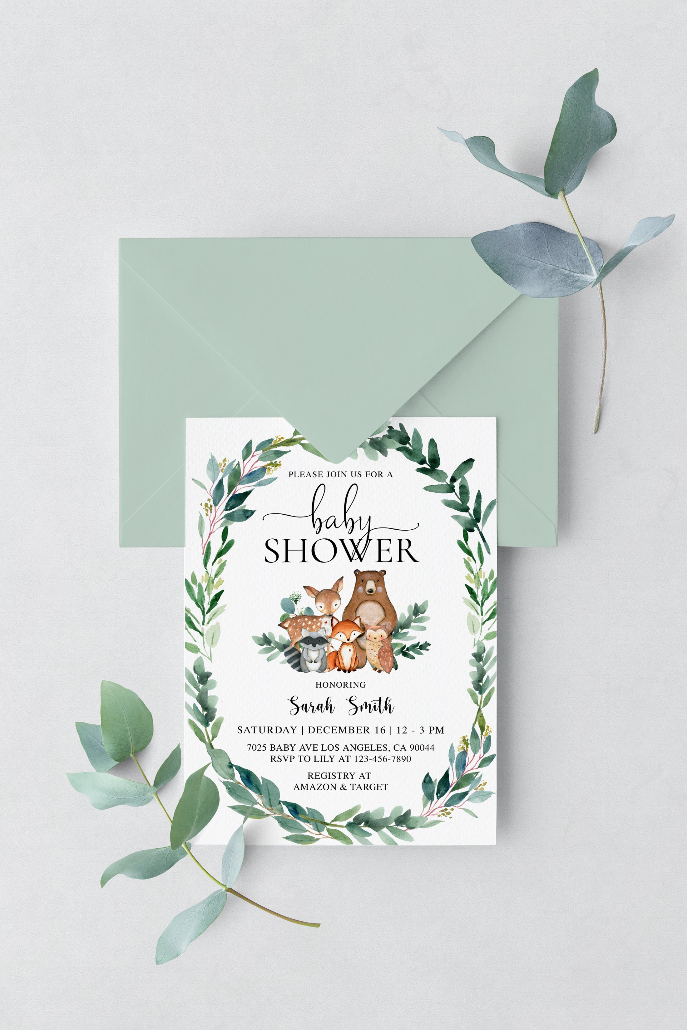 Woodland Animals Baby Shower Invite