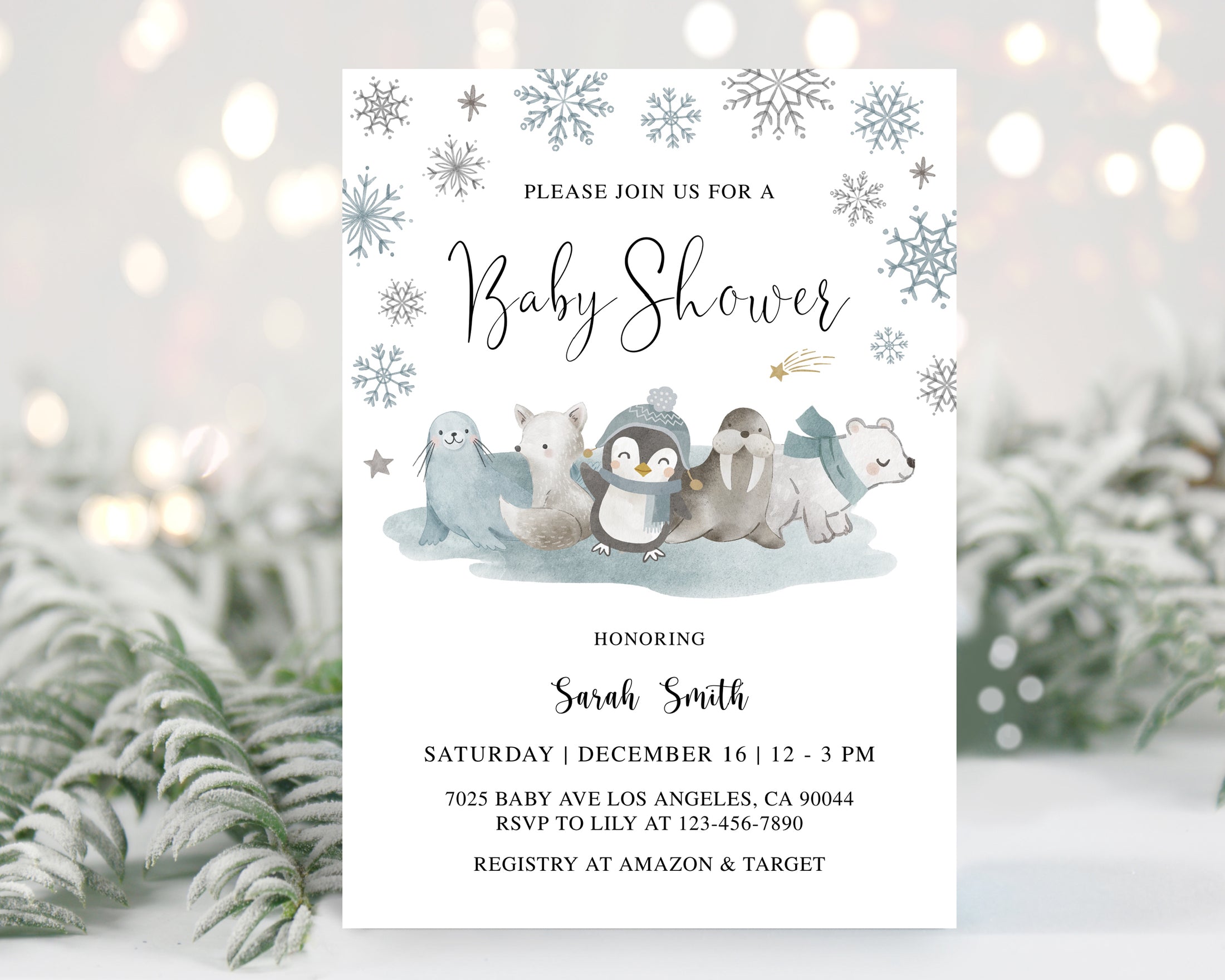 Winter Animals Baby Shower Invite & Games