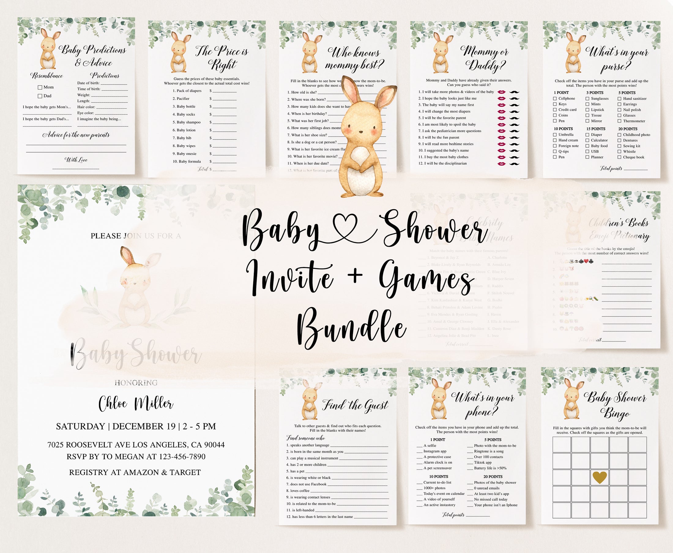 Bunny Baby Shower Invite & Games