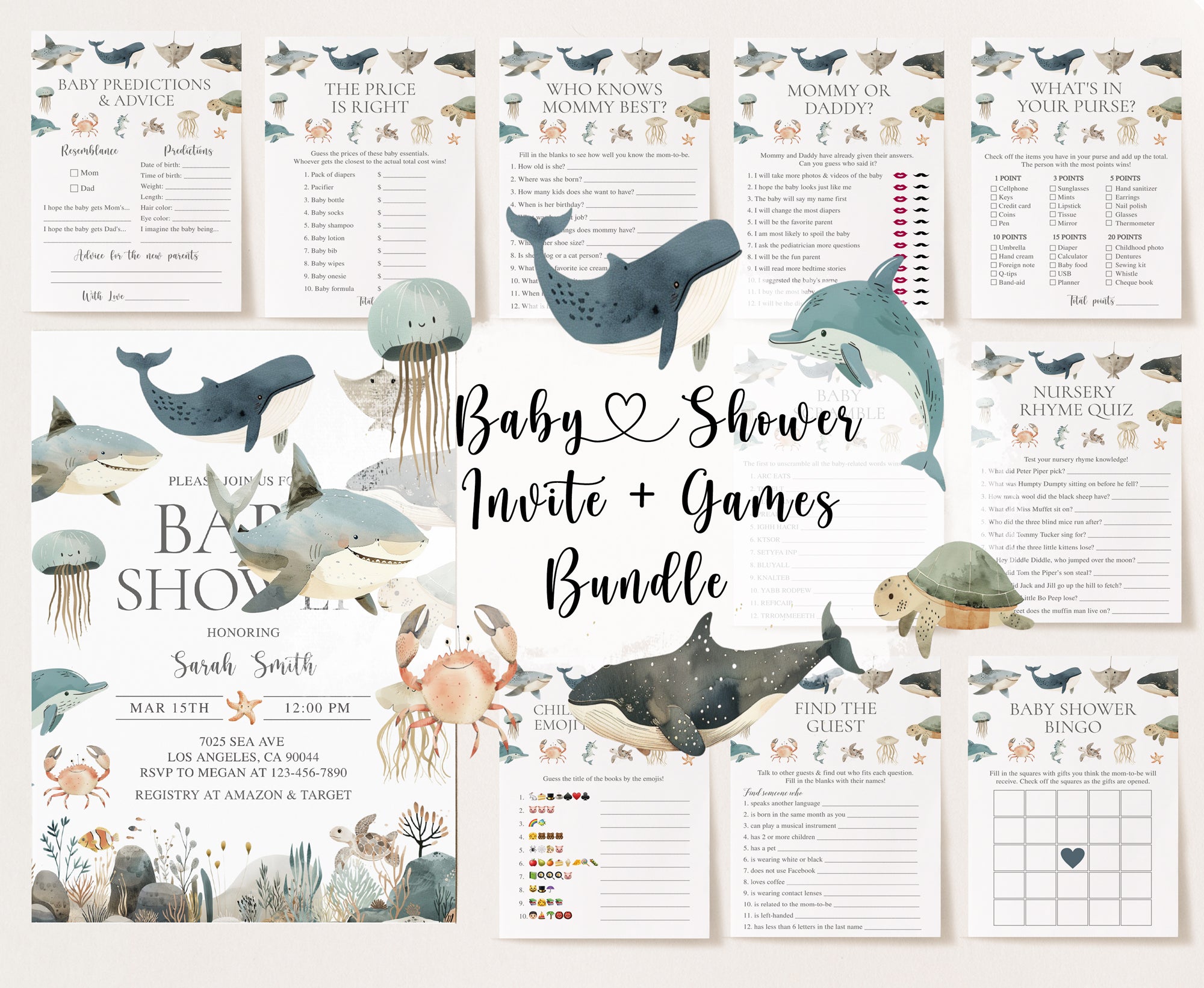Sea Animals Baby Shower Invite & Games