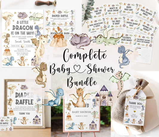 Complete Colorful Dragon Baby Shower Bundle