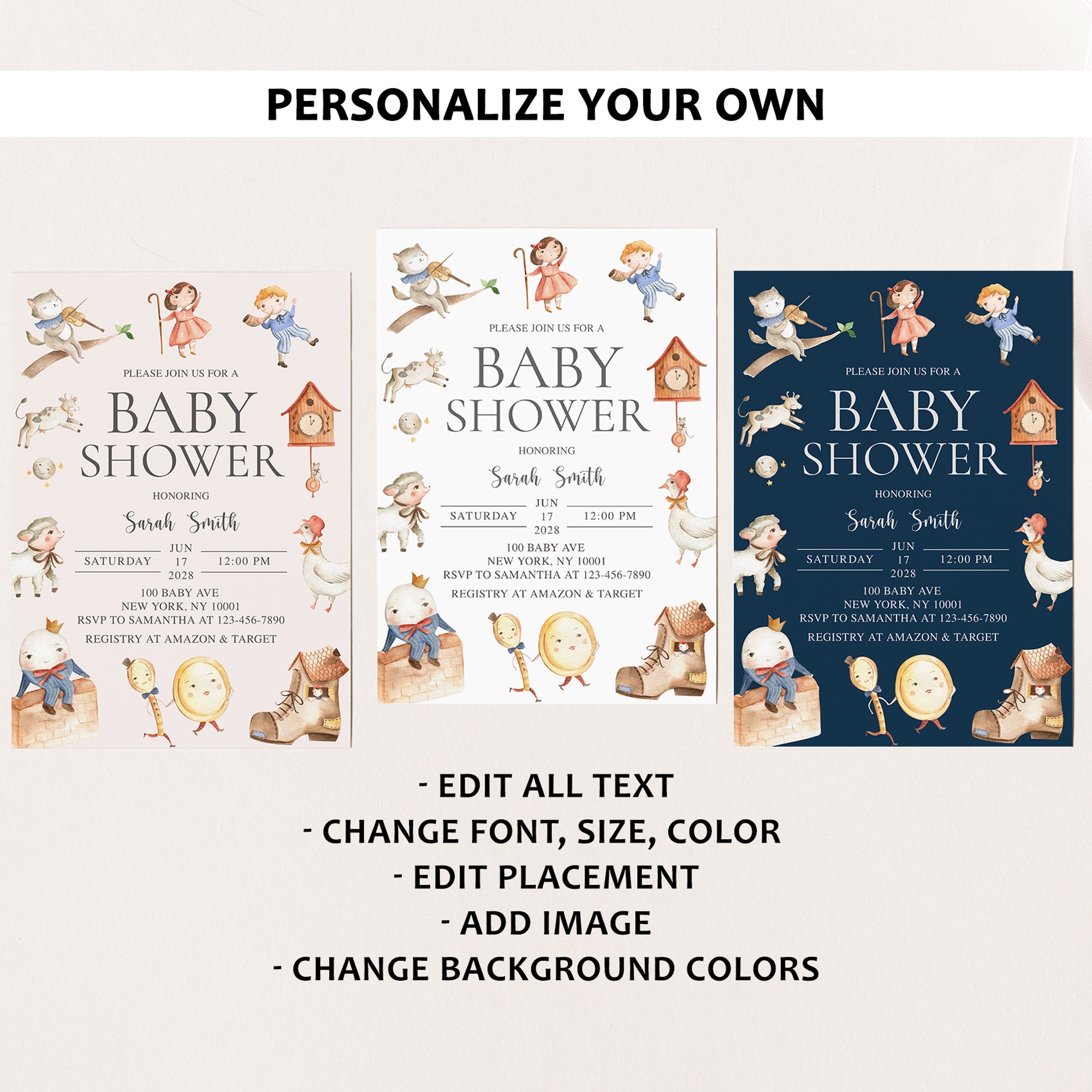 Complete Nursery Rhyme Baby Shower Bundle