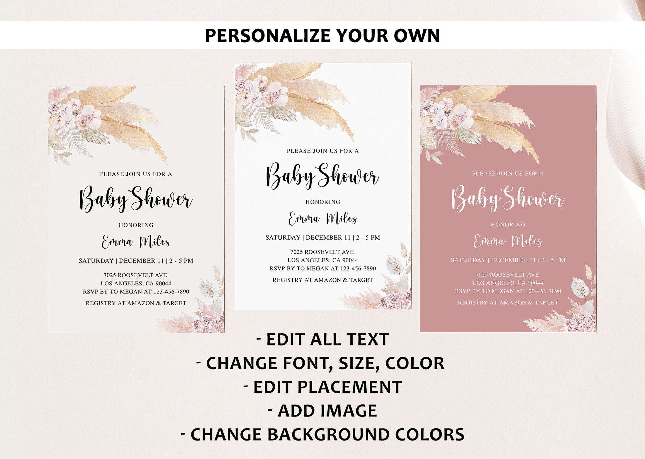 Pampas Bohemian Baby Shower Invite & Games