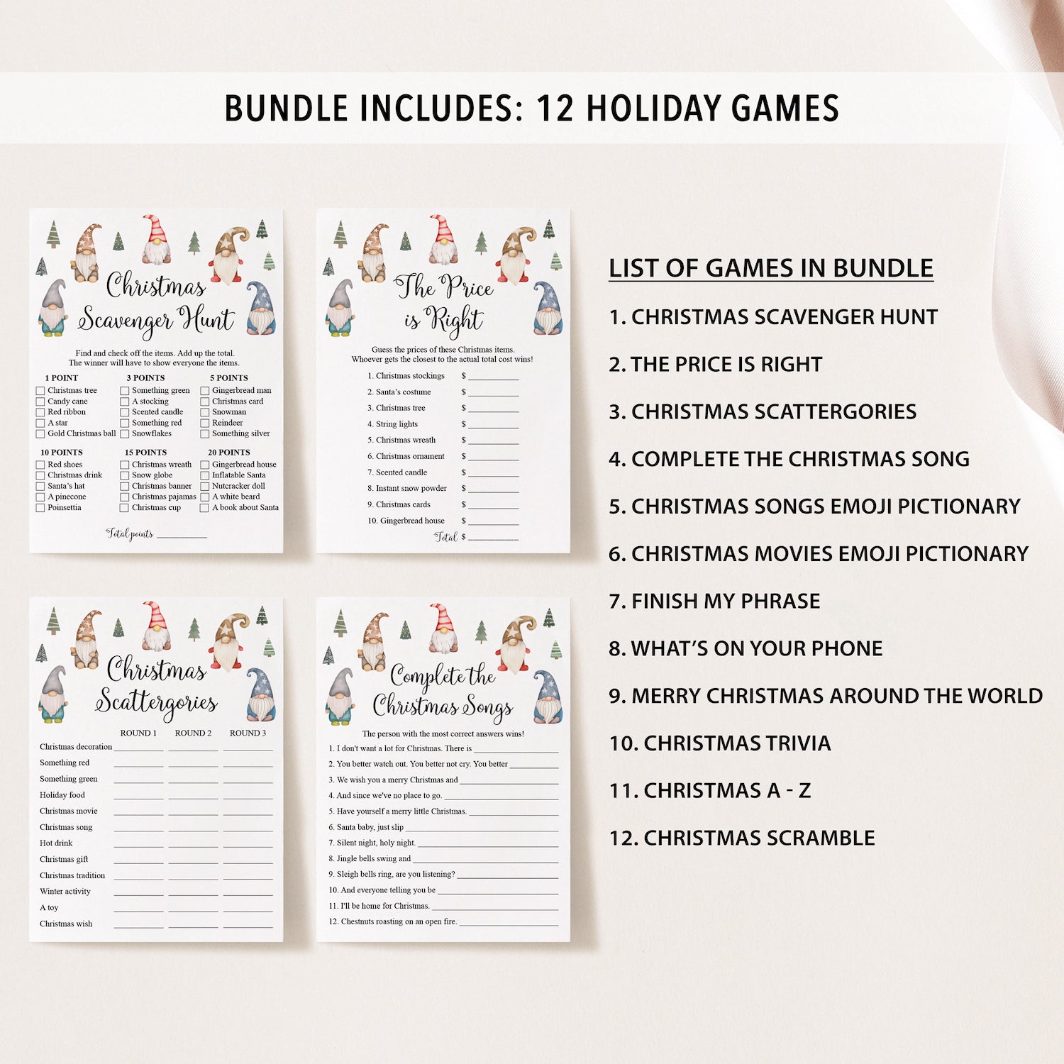 12 Christmas Gnomes Holiday Games