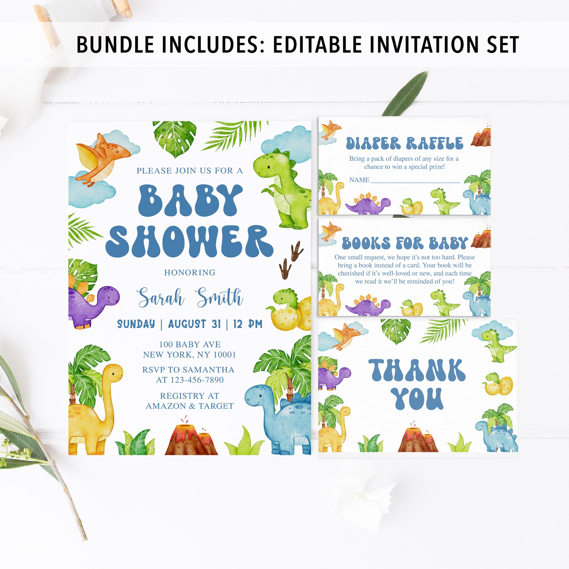 Colorful Dinosaurs Baby Shower Invite & Games