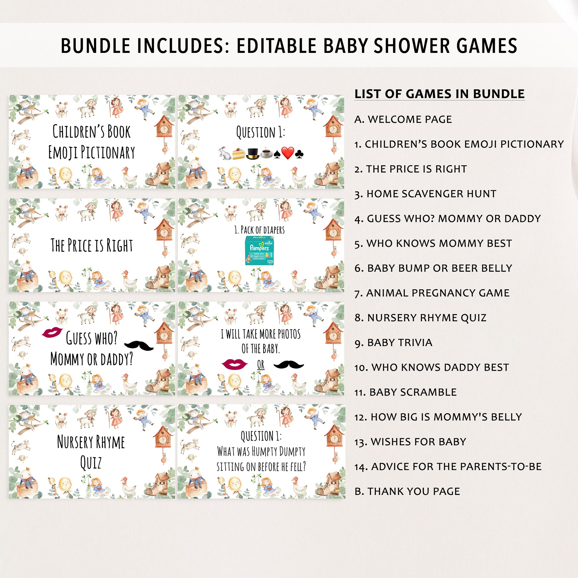 Nursery Rhyme Virtual Baby Shower Games