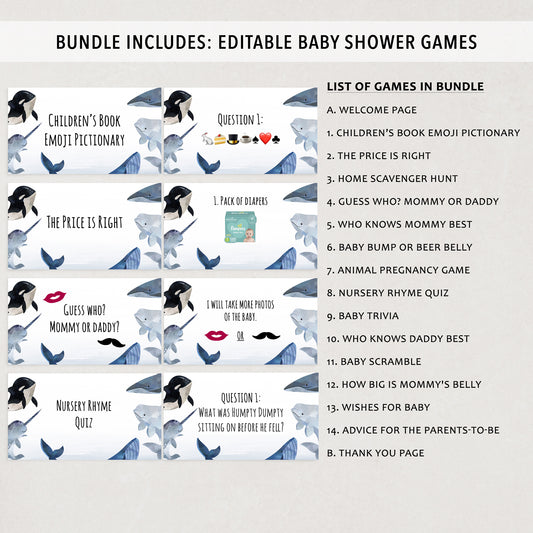 Whales Virtual Baby Shower Games