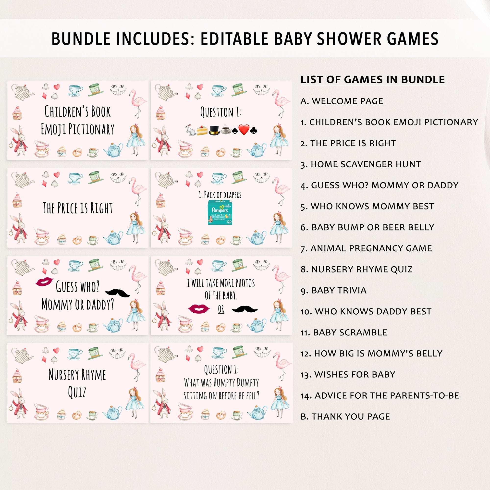 Alice in Wonderland Virtual Baby Shower Games