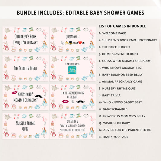 Alice in Wonderland Virtual Baby Shower Games
