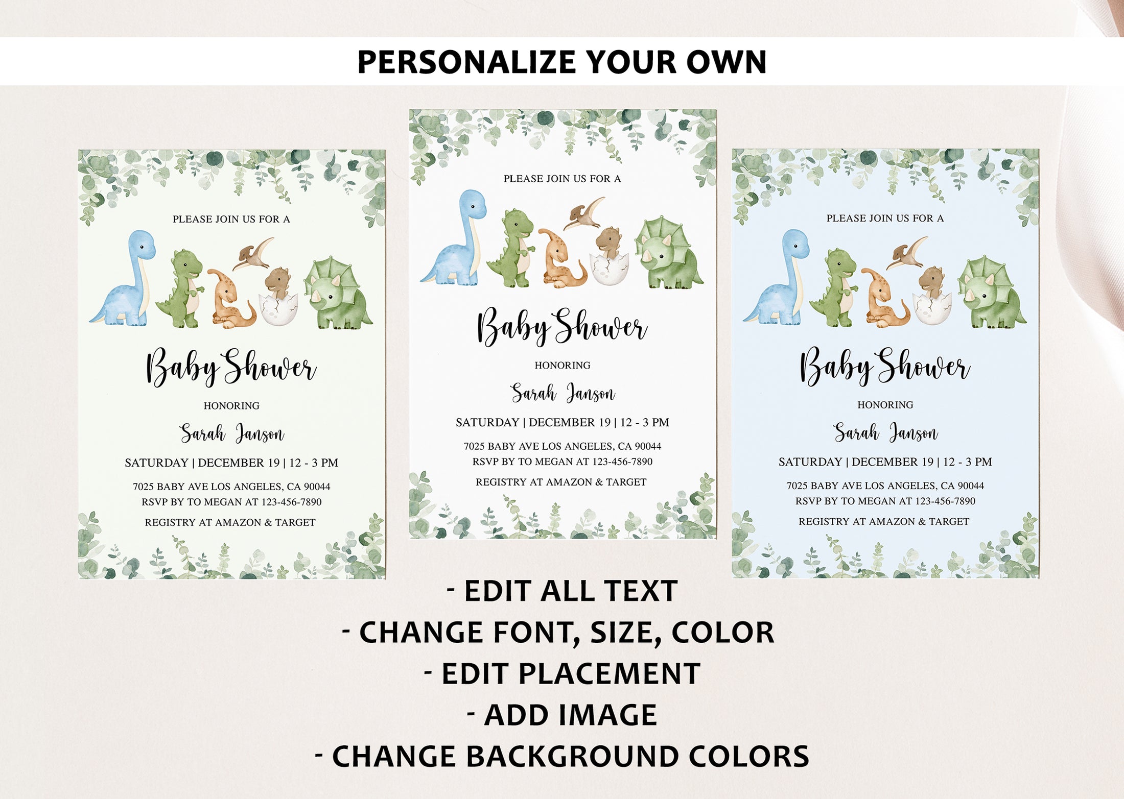 Complete Cute Dinosaur Baby Shower Bundle