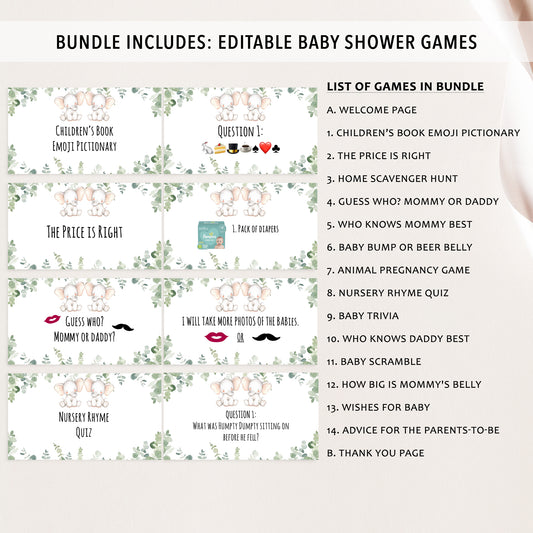 Twin Elephants Virtual Baby Shower Games