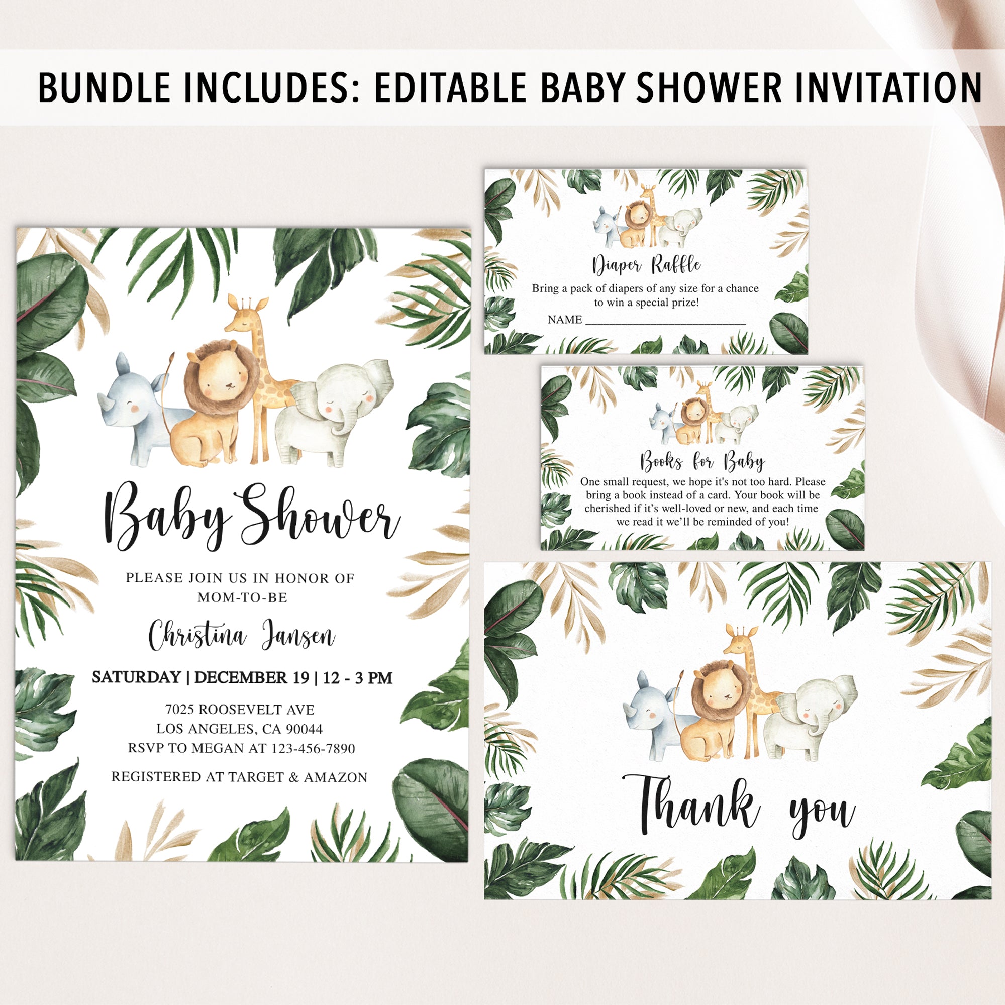 Jungle Animals Baby Shower Invite & Games