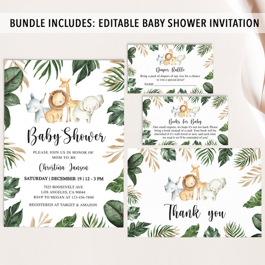 Jungle Animals Baby Shower Invite & Games