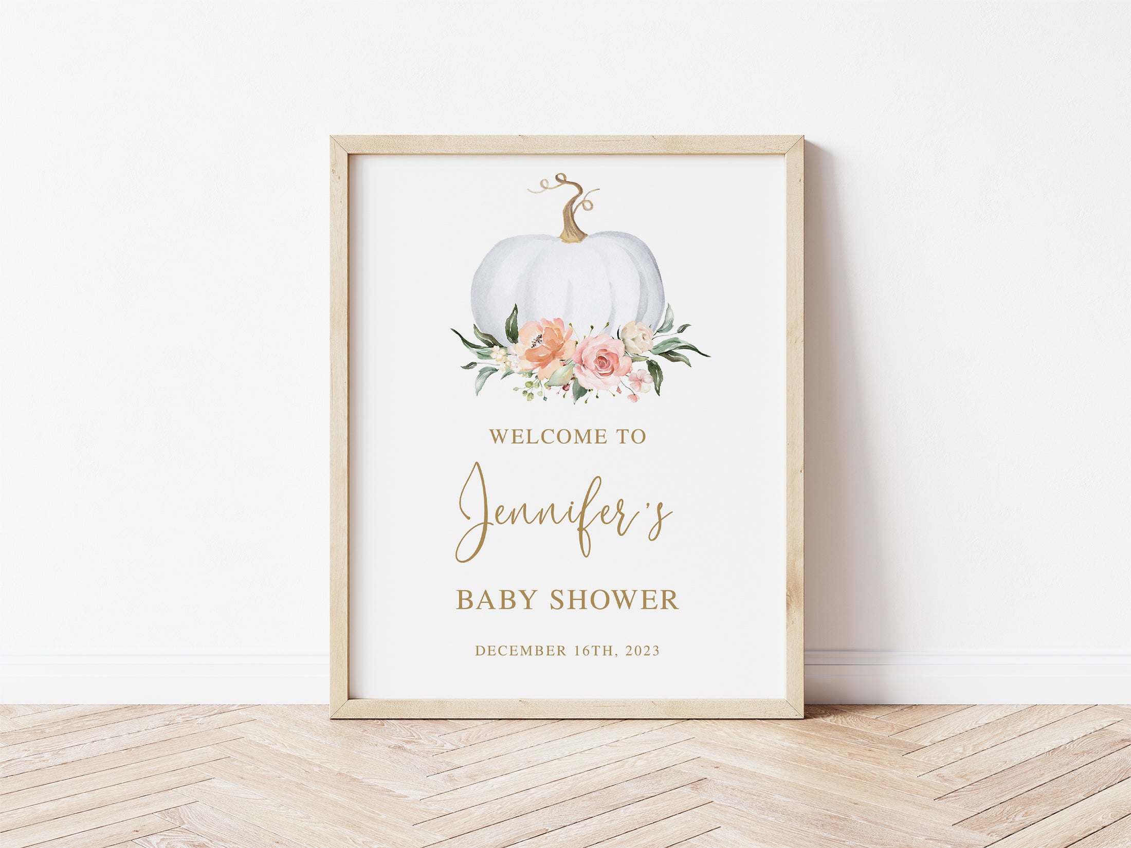 Floral Pumpkin Baby Shower Welcome Sign