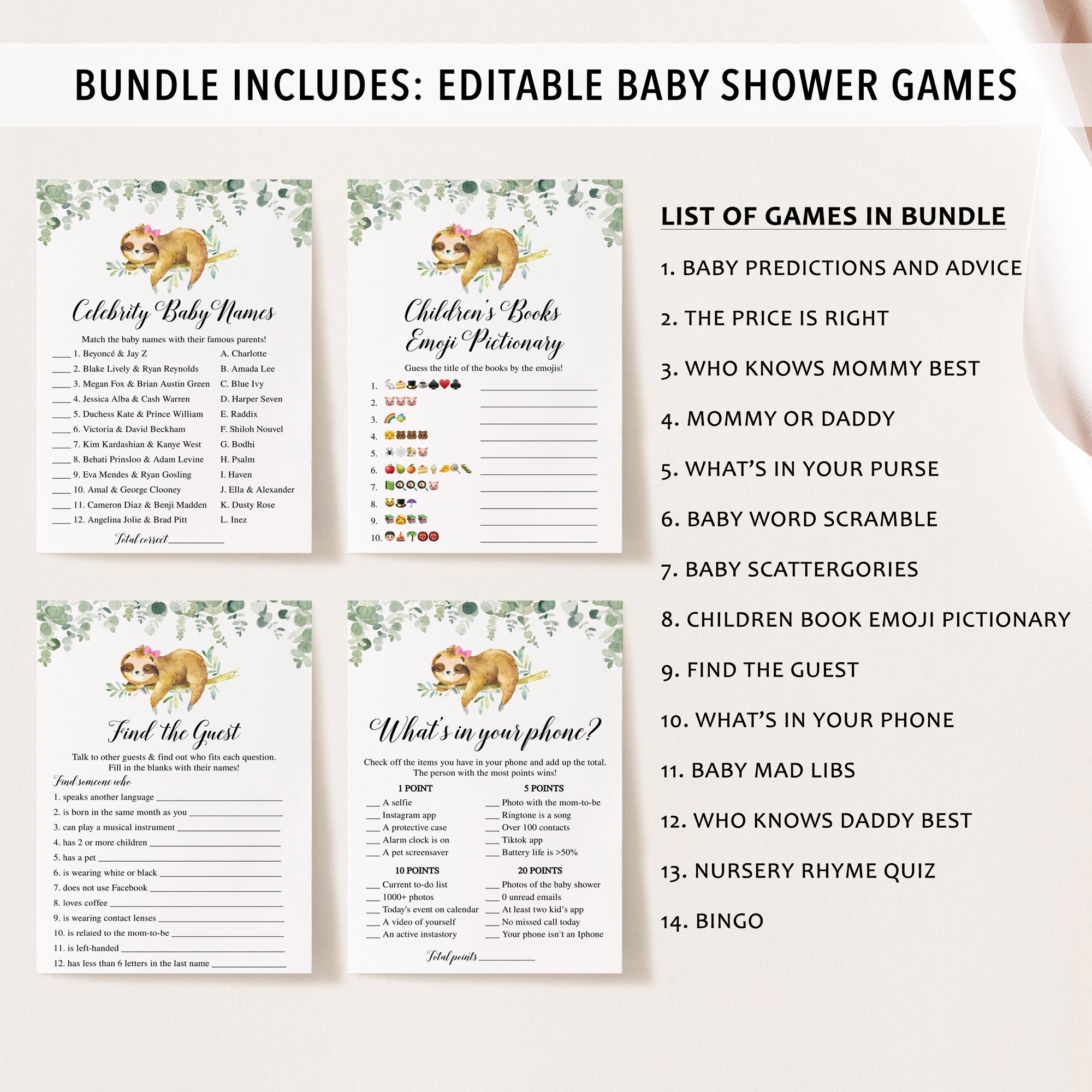 14 Girl Sloth Baby Shower Games
