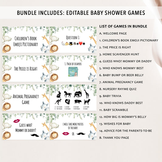 Safari Virtual Baby Shower Games