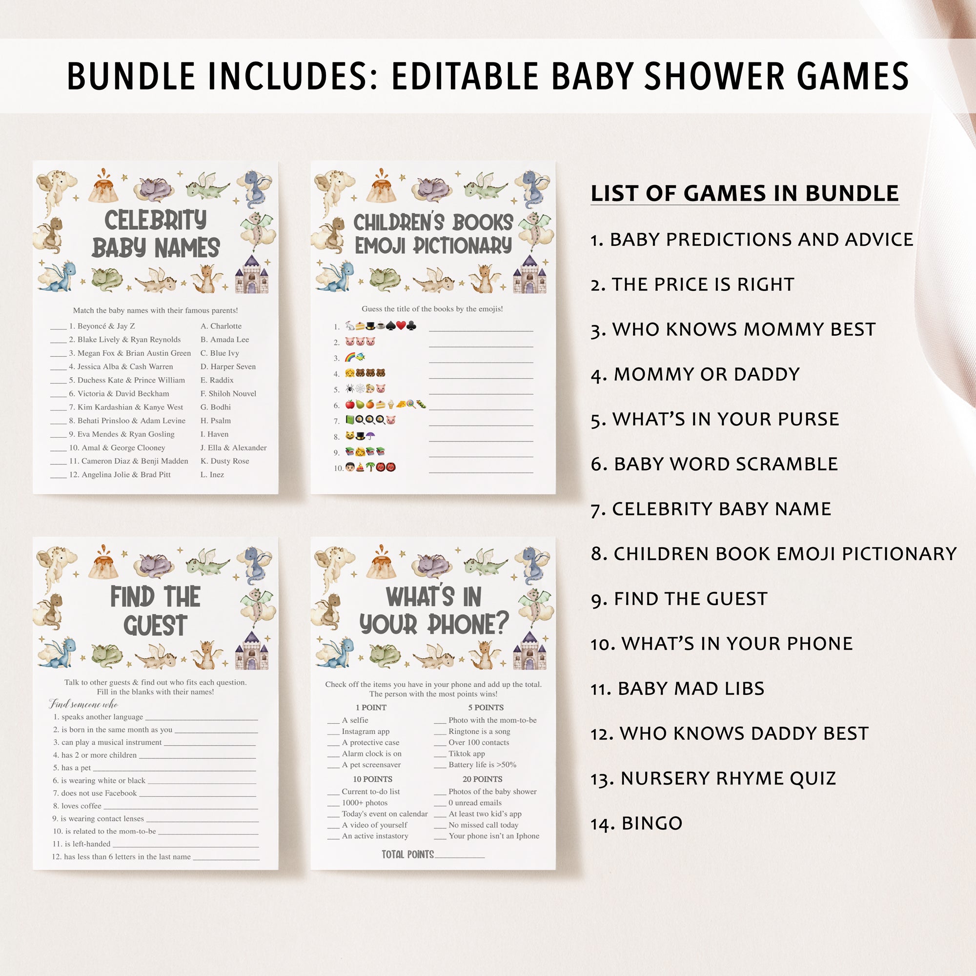 14 Colorful Dragon Baby Shower Games