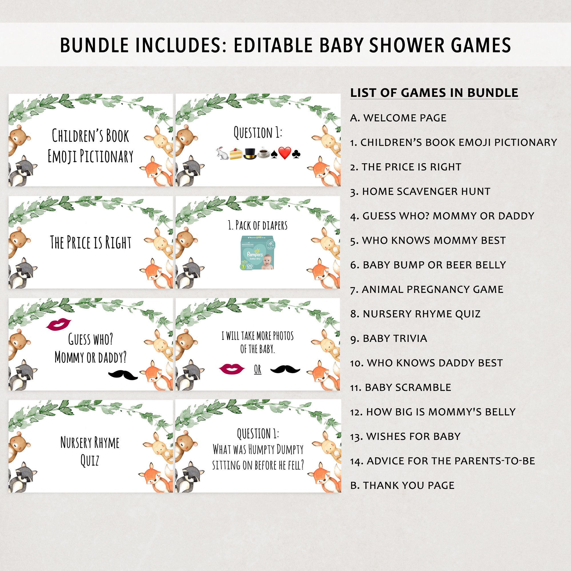 Woodland Animals Baby Shower Games