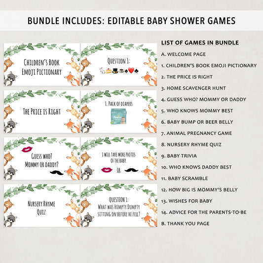 Woodland Animals Baby Shower Games