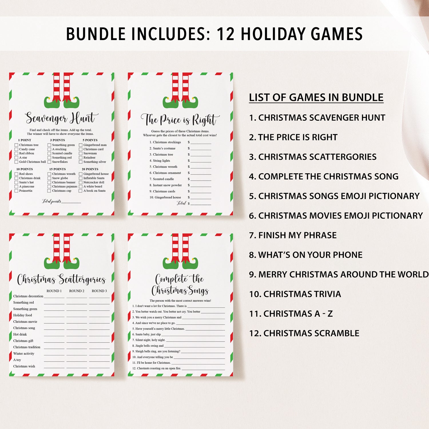 12 Elf Holiday Games Bundle