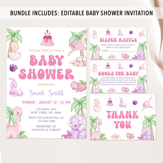 Complete Girl Dinosaur Baby Shower Bundle