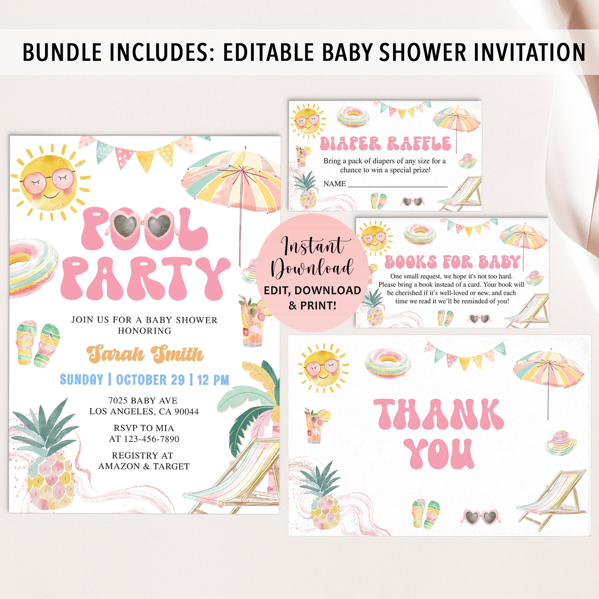 Pool Party Baby Shower Invite & Games