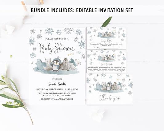 Winter Animals Baby Shower Invite & Games