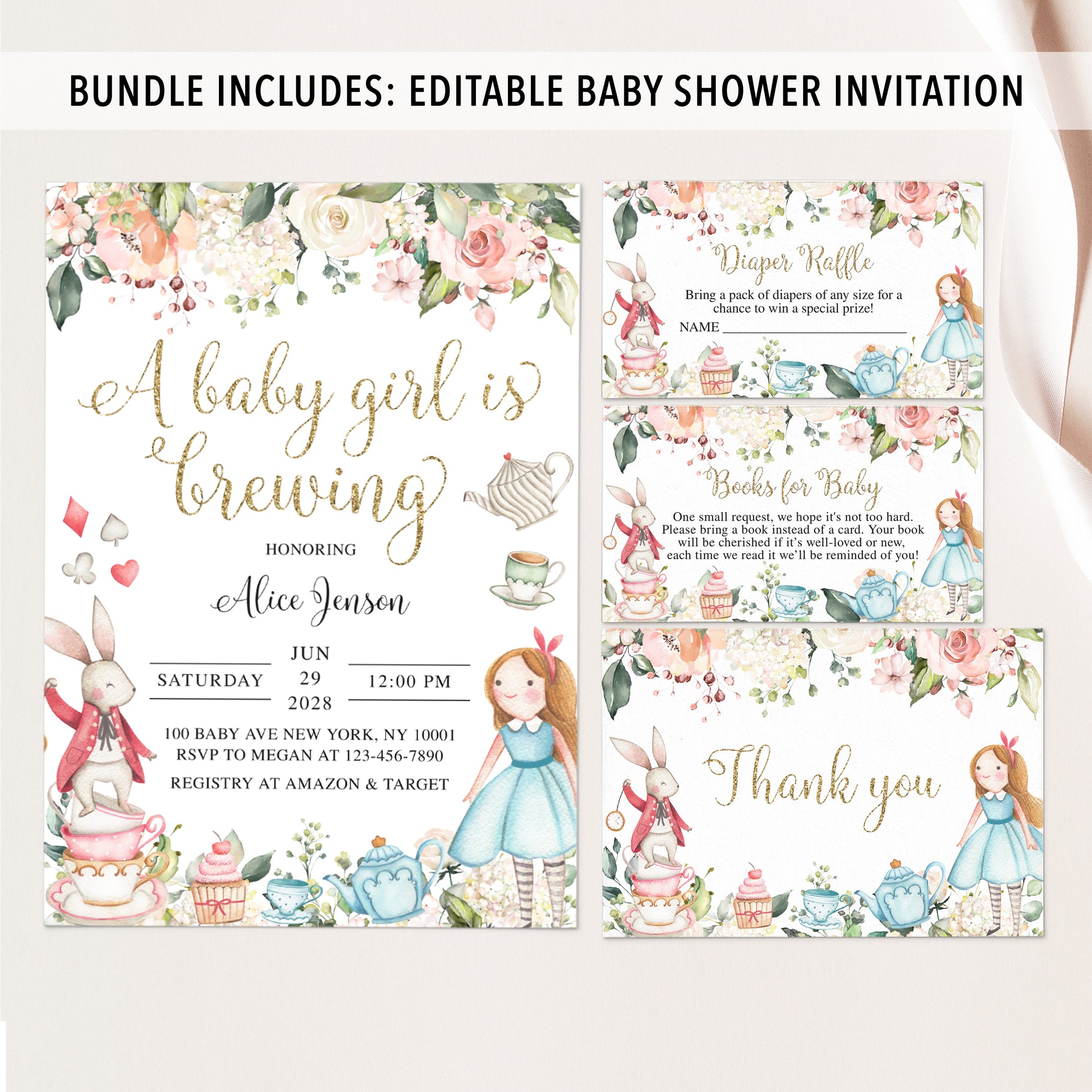 Alice in Wonderland Baby Shower Invite & Games